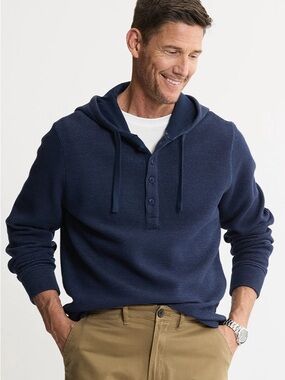 Men's Navy Hooded Henley Pullover